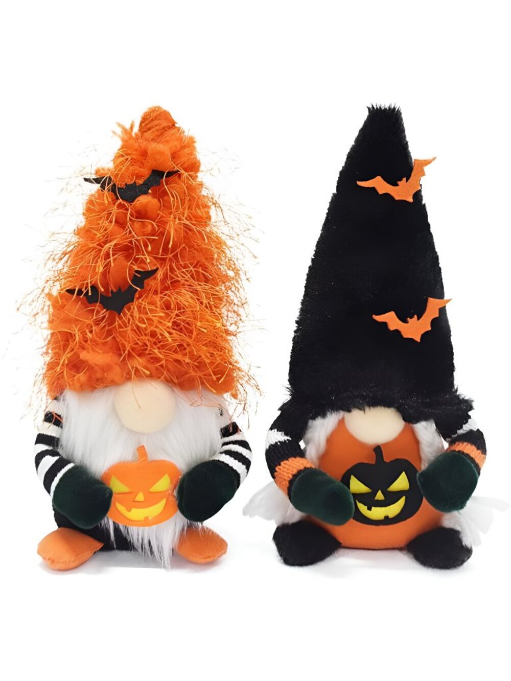 2 PCS Handmade Pumpkin Bat Ornaments Swedish Tomte Nordic Plush Elf Doll Nisse